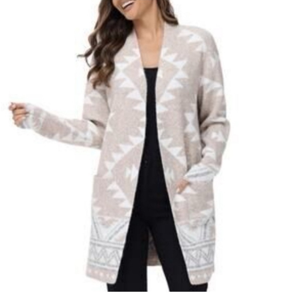 Frye | The Cozy Jacquard Print Open Front Cardigan - Oatmeal Heather Combo- Boho